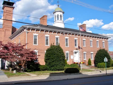 The 1818 Old Franklin County Jail on King Street, Chambersburg, in autumn light
